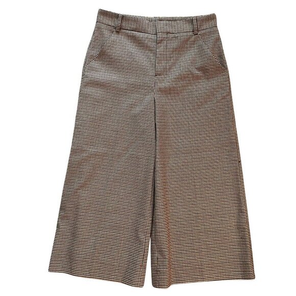 Maje Checked Wide‑Leg Cropped Culotte Pants High Waist Sz FR 36 (Fits US 2-4) - Picture 2 of 8